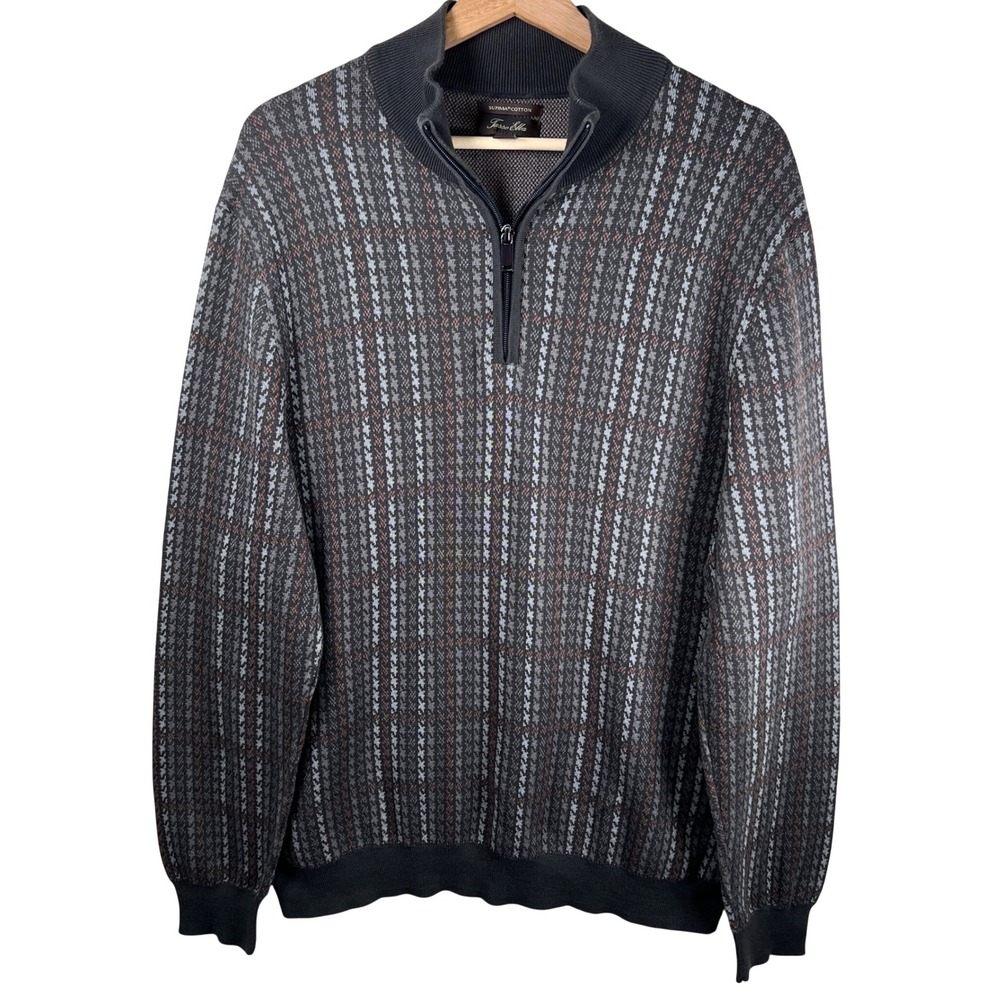 Tasso Elba Mens Sweater XL Supima Cotton Quarter Zip Pullover Knit Houndstooth